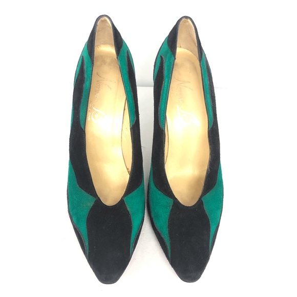 Norma B Green Black Swirl Suede Heels - Picture 6 of 16